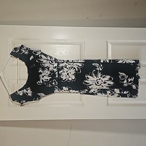 Axcess Liz Claiborne Black & White Floral Midi Dress Stretch Size S